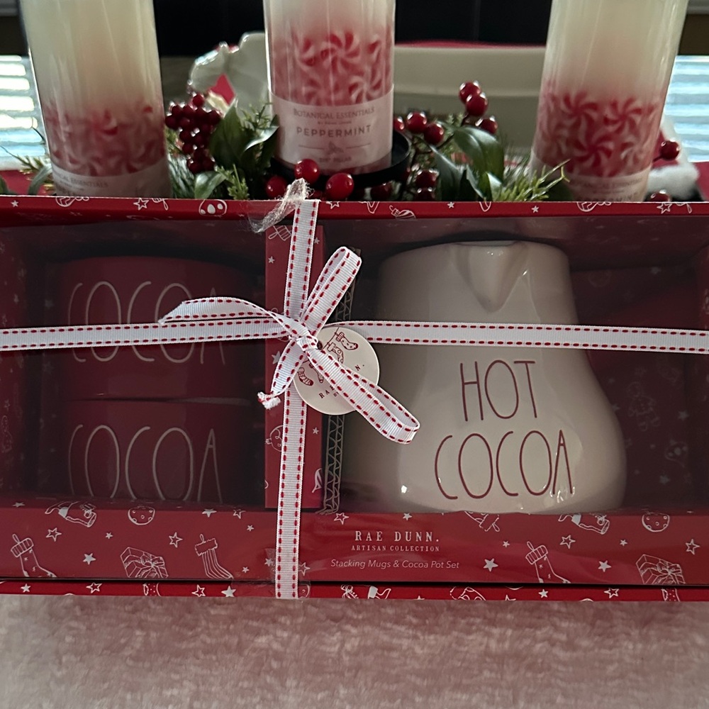 Rae Dunn Festive Red and White Cocoa Set